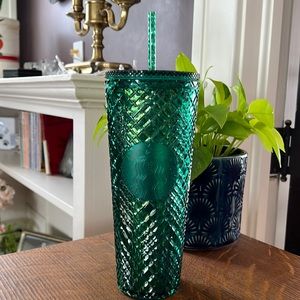 Starbucks 2021 Green Jeweled Diamond Grid Tumbler Cold Cup Venti 24oz NWT